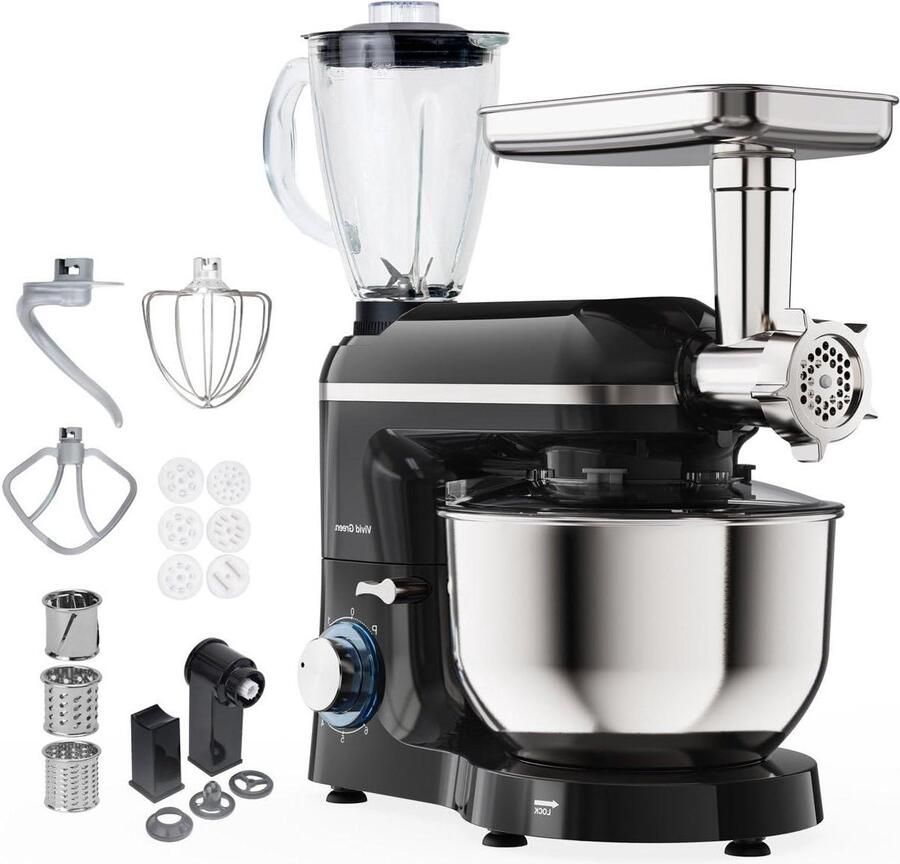 Keukenmachine Keukenmixer Gerechten Bereiden Multifunctioneel Apparaat 6.2 Liter Kom Zwart