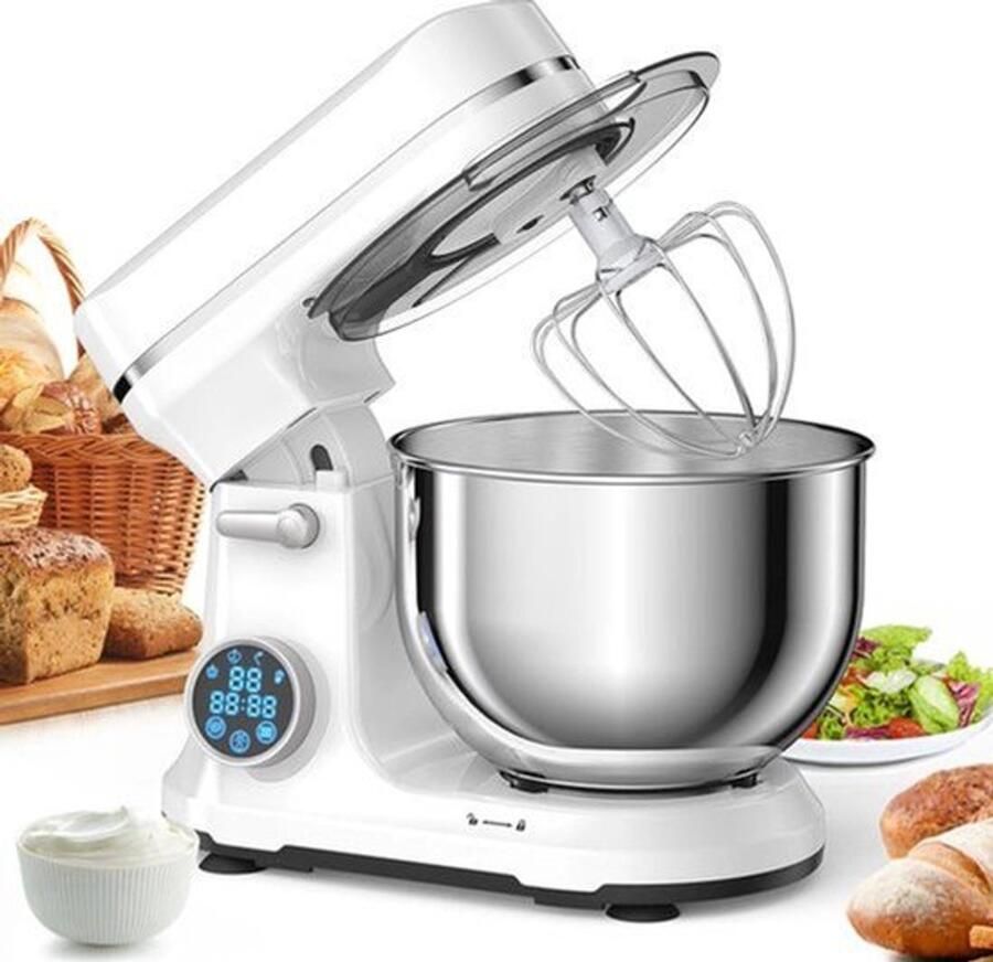 Keukenmachine Keukenmixer Mixer Keukenrobot 1200W met 11 Snelheden Digitale OLED Display en Accessoires Foorprocessor Wit