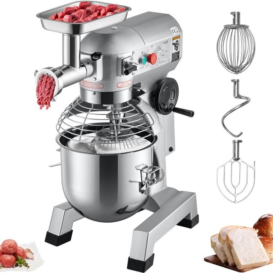Keukenmachine Keukenmixer Planetaire deegmixer 19 L 3 Snelheden RVS Kom Veiligheidskap 4-delige Accessoireset Voor Horeca