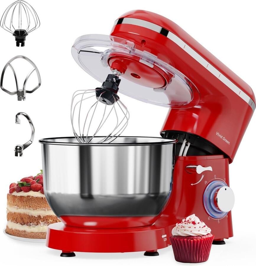 Keukenmachine Keukenrobot foodprocessor Bakken en mixen Krachtige 2000W motor 62L kom Rood