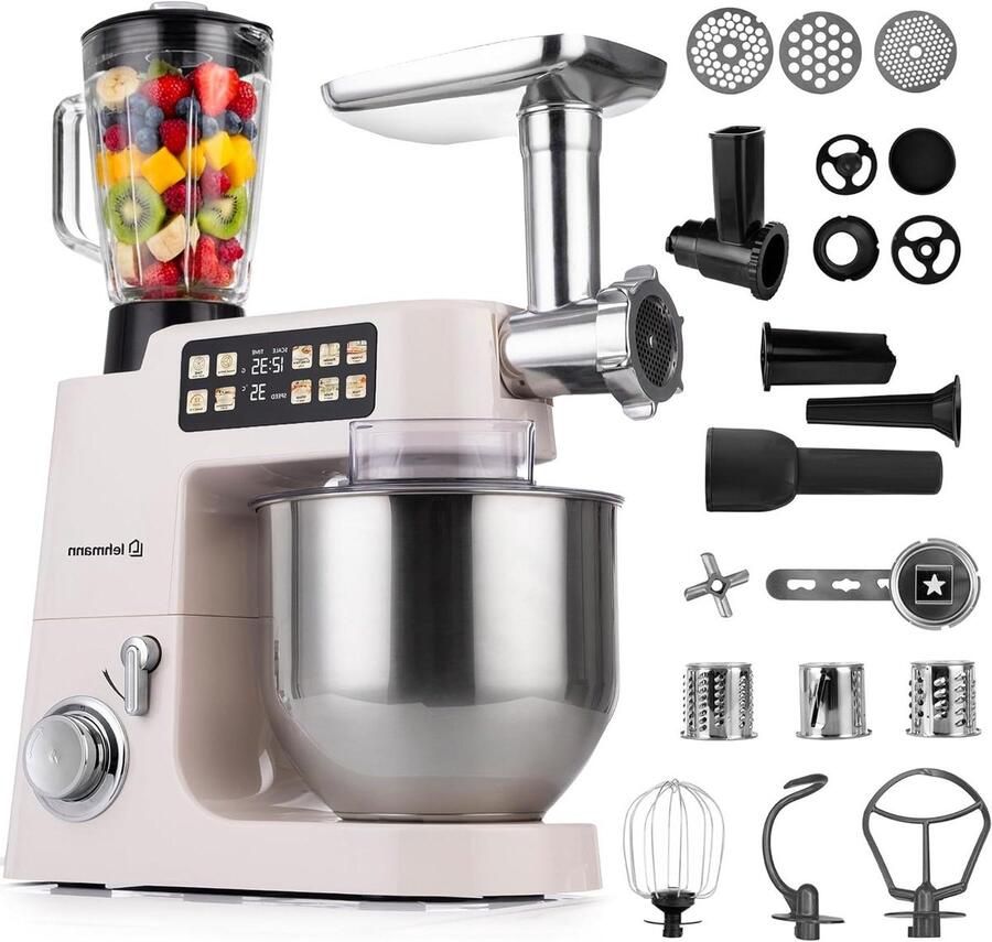 Keukenmachine Keukenrobot Mixer Bakken en Koken Geïntegreerde Weegschaal 8 Liter Kom Beige