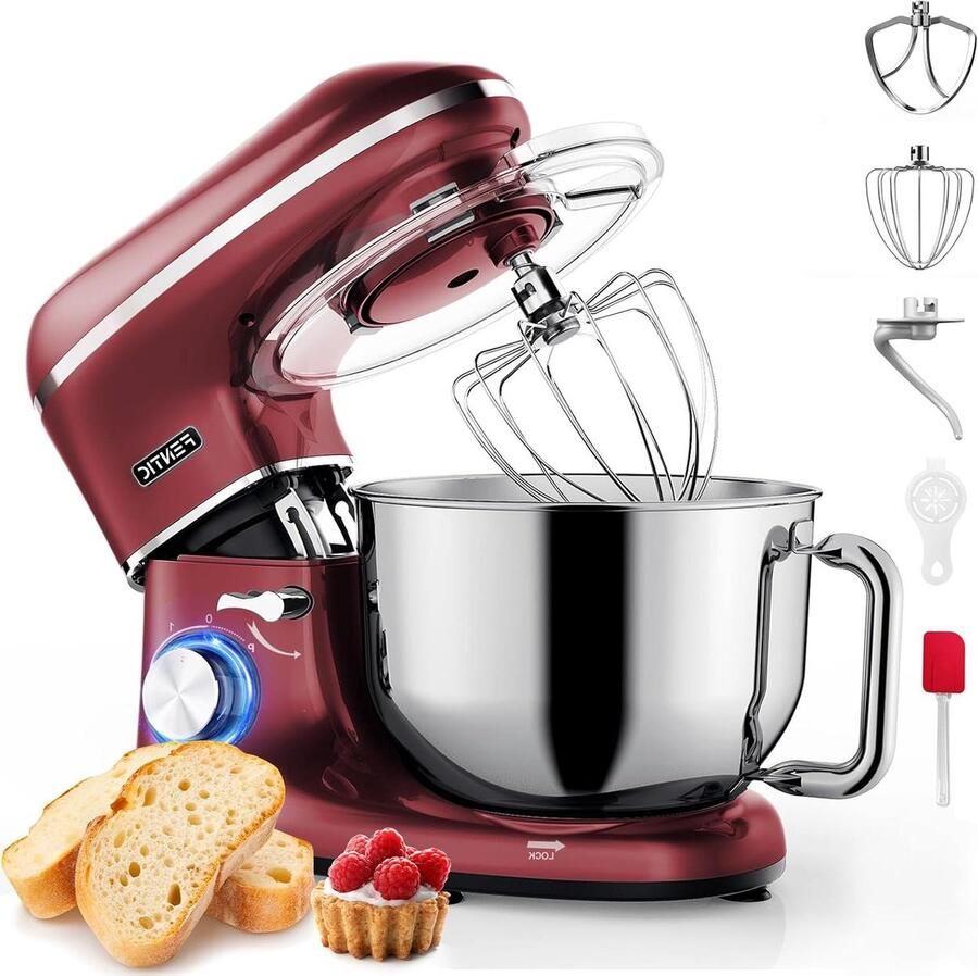 Keukenmachine Keukenrobot Mixer Bakken en Koken Krachtige 2000W Motor 62 Liter Kom Rood