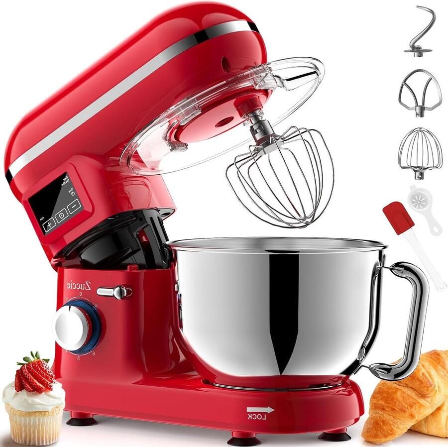 Keukenmachine Keukenrobot Mixer Bakken En Koken Lcd Display Timer 5.5 Liter Rood