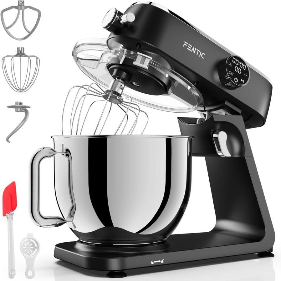 Keukenmachine Krachtig Keukenrobot Mixer Bakken en Koken 10 Snelheden Touch 7L RVS Kom Zwart