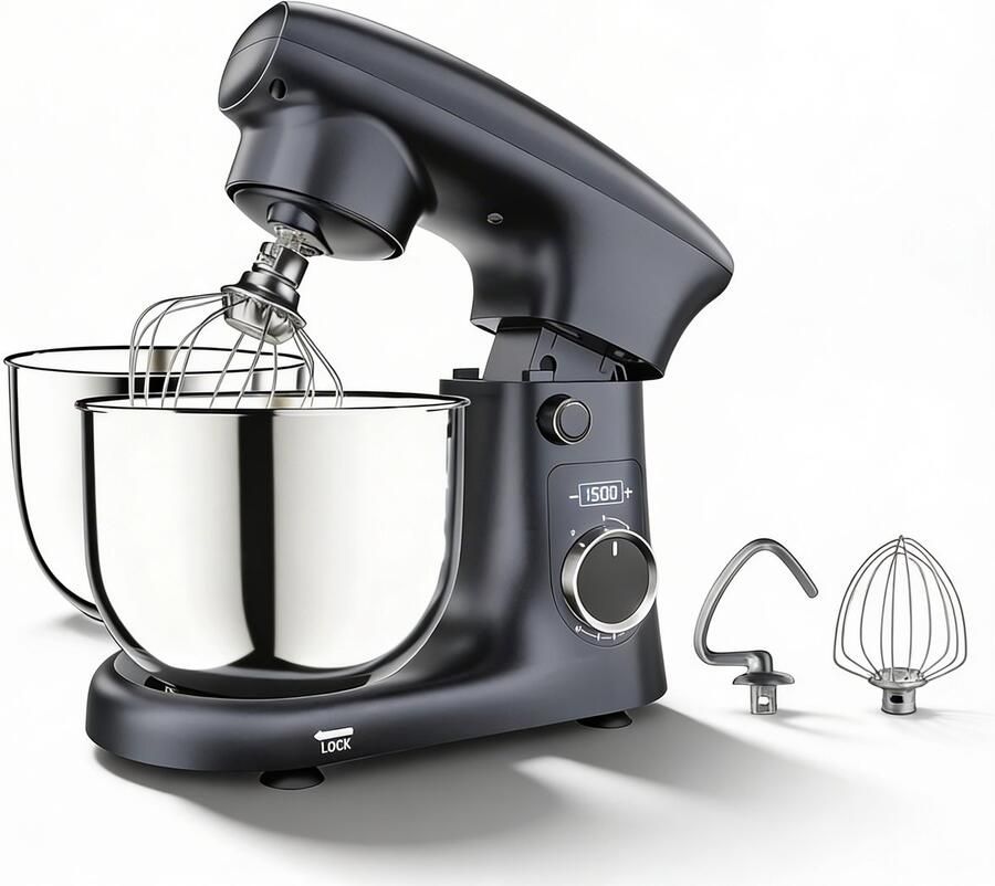 Keukenmachine Krachtige Motor & Stijlvol Design voor Perfecte Resultaten – Keukenrobot met 2 RVS Kommen 4L en 5L en 10 Snelheden – Keukenmixer Stil & Duurzaam voor Mixen en Kneden Ideaal voor Bakken & Dagelijks Gebruik