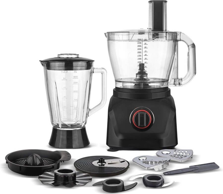 Keukenmachine met 1900 W 8-in-1 voedselprocessor blender en glazen karaf