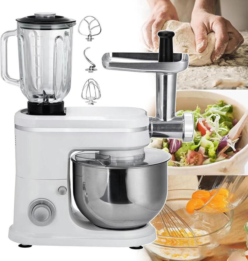 Keukenmachine met Blender Keukenrobot Mixer Bakken en Koken 3-in-1 Functionaliteit 6 Liter Kom Wit