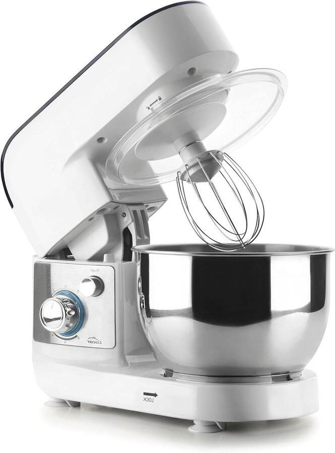 Keukenmachine met kom Kneedmachine mixer Bakken en mixen Spatrand met venster 4 liter kom Wit