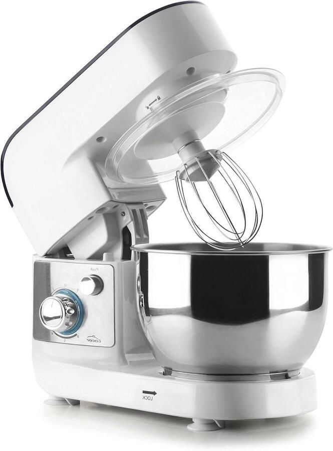 Keukenmachine met Kom Mixer Kneedmachine Bakken en Koken Spatrand met Toevoegvenster 4 Liter Wit