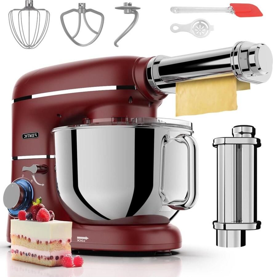 Keukenmachine met Pasta Keukenrobot Deegmaker Zelf Pasta Maken 2000W Krachtige Motor 62L Mengkom Rood