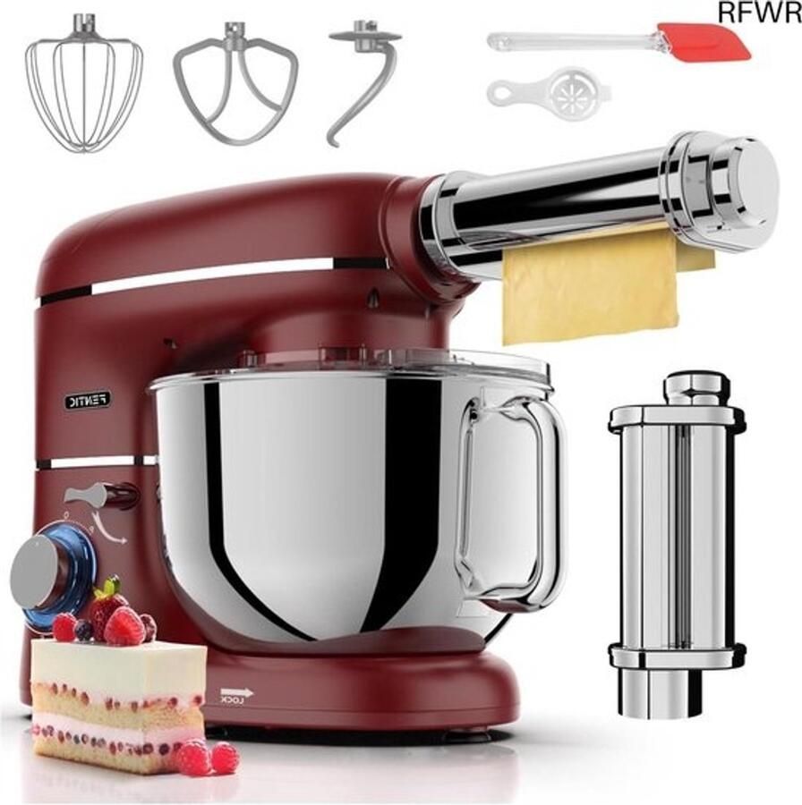 Keukenmachine met pastamaker Keukenrobot Zelf pasta maken 8 deegstanden 62L kom Rood