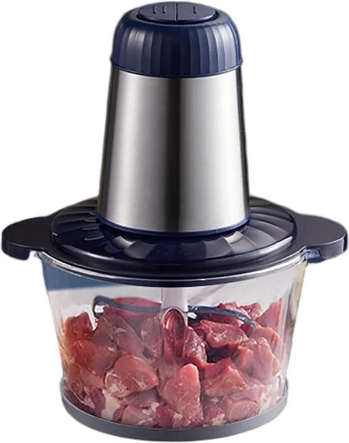 Keukenmachine Mini hakker Snel ingrediënten hakken Krachtige 300W motor 2L glazen kom Zilver