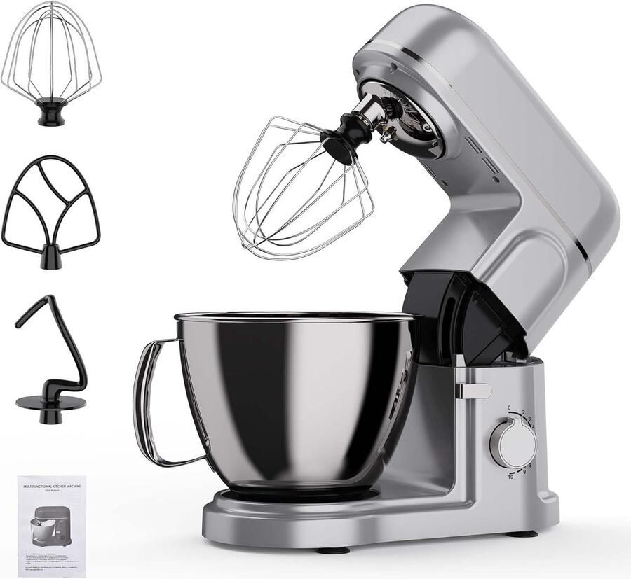 Keukenmachine Mixer Bakken en Koken 10 Snelheden 5 Liter Zilver