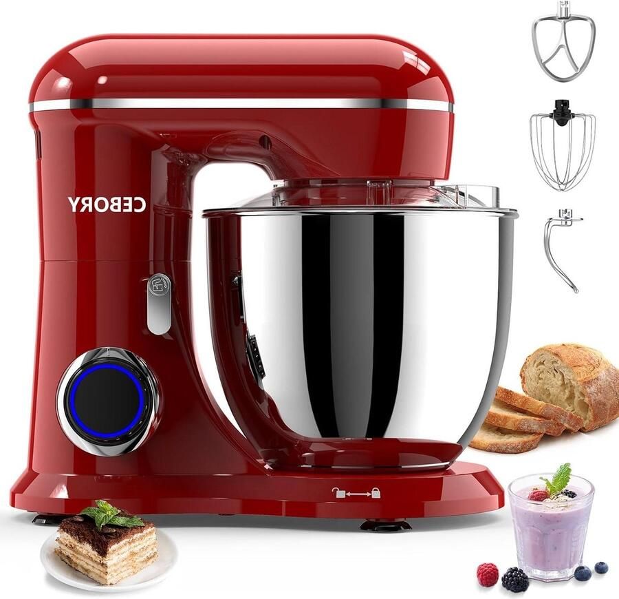 Keukenmachine Mixer Bakken en Koken 10 Snelheden 6.5 Liter Rood