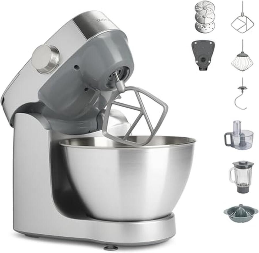 Keukenmachine Mixer Bakken en koken 1000W motor 4.3L kom Zilver
