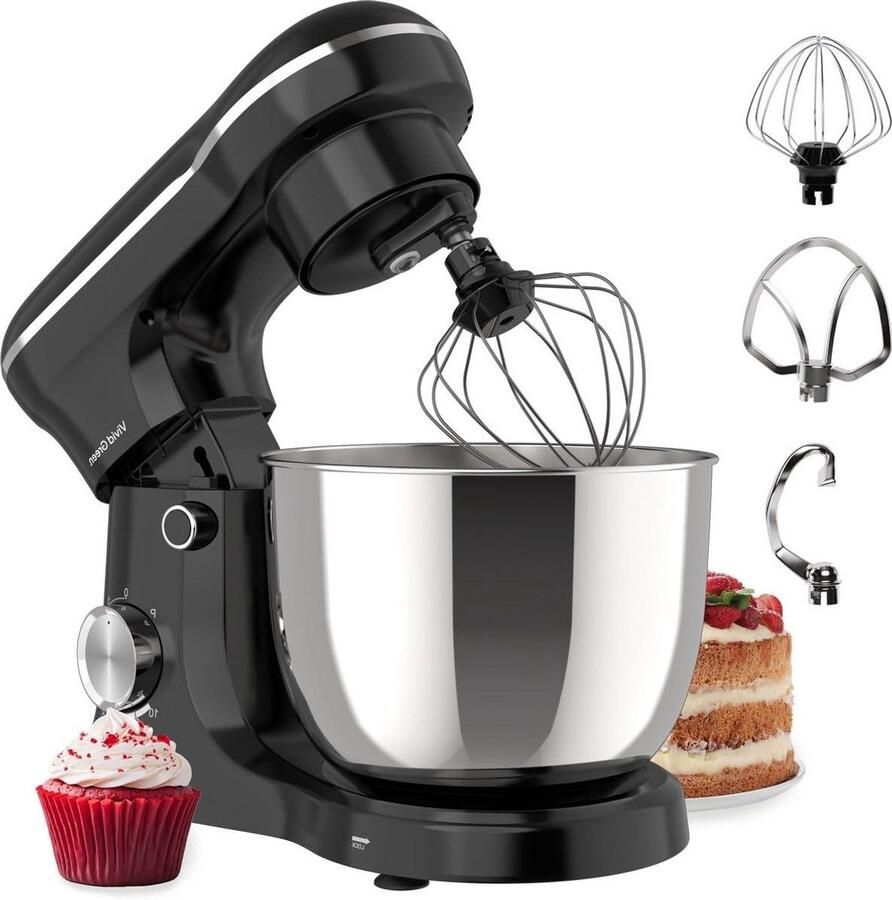 Keukenmachine Mixer Bakken en Koken Krachtige 1500W Motor 5L Kom Zwart