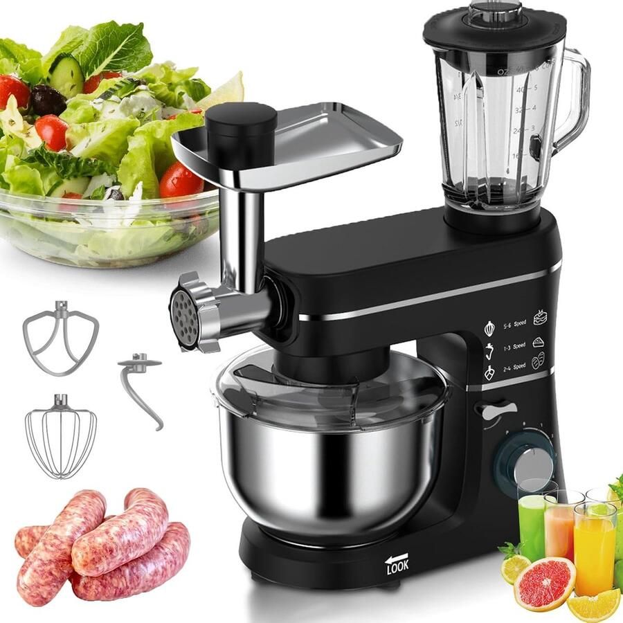 Keukenmachine Mixer Bakken en Koken 5-in-1 Multifunctioneel 10L Kom Zwart