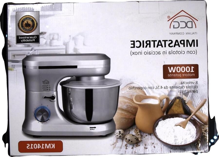 Keukenmachine Mixer Bakken en Koken 6 Snelheden 4 Liter Kom Zilver