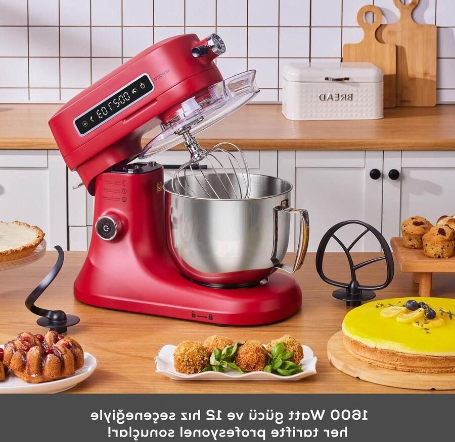 Keukenmachine Mixer Bakken en Koken 6 Snelheden 5 Liter Kom Rood