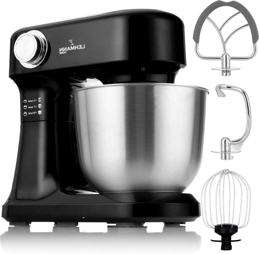 Keukenmachine Mixer Bakken en Koken Krachtige 1500W Motor 5 Liter Kom Zwart