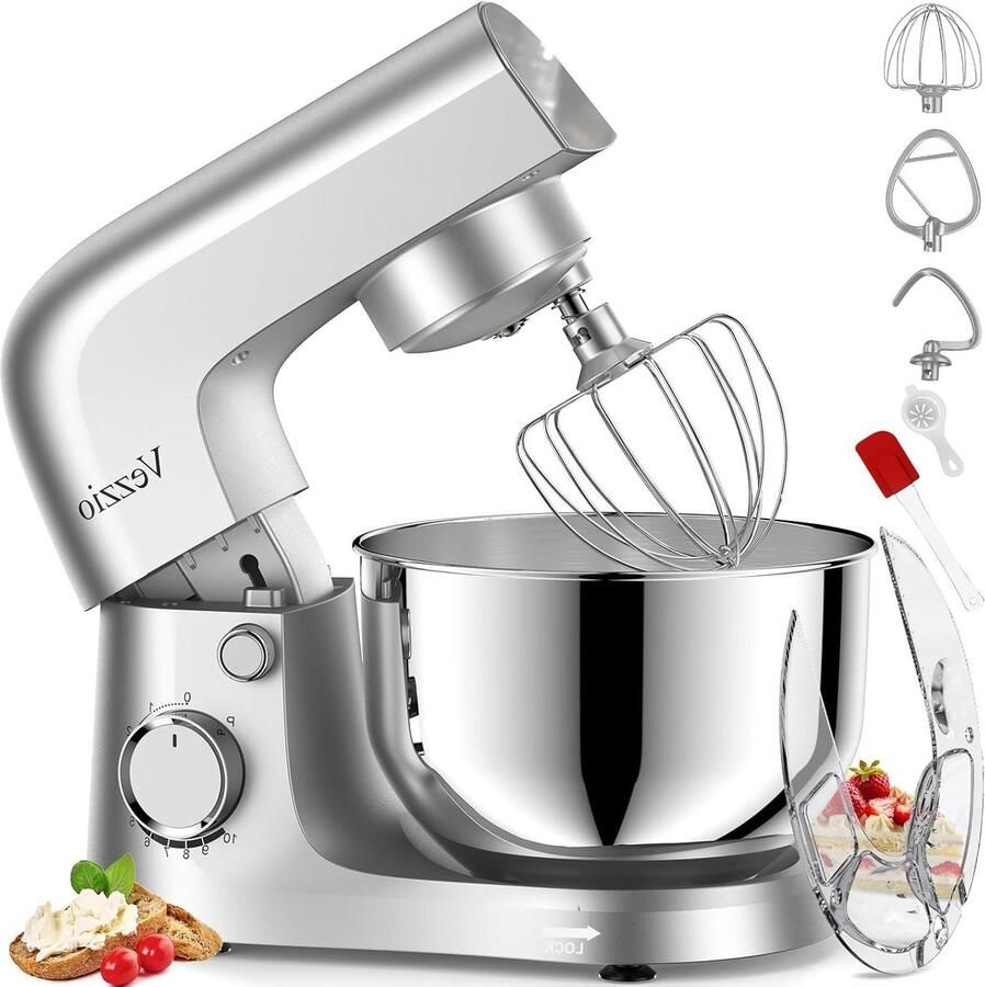 Standmixer Keukenmachine Keukenmixer Bakmachine Bakken Ingrediënten Mengen 10 Snelheden Instelbaar 45 Liter Kom Zilver