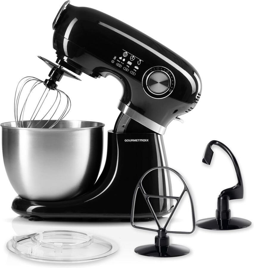Keukenmachine Mixer Bakken en Koken Planetair roersysteem 5 liter kom Zwart