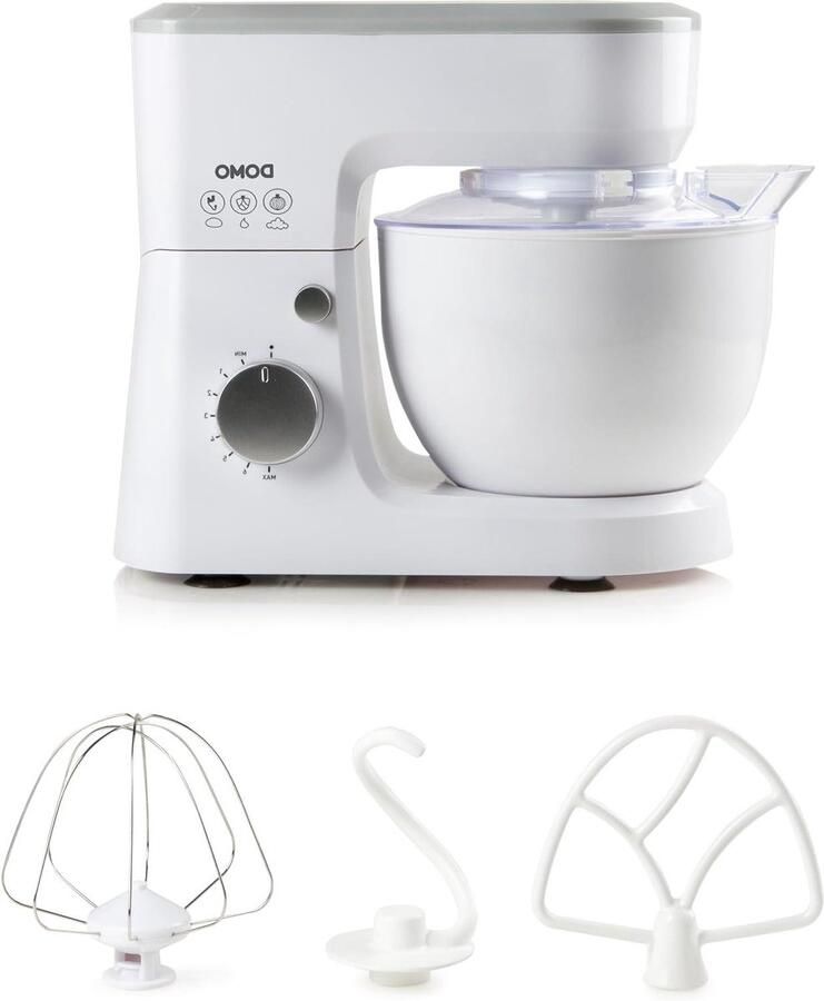 Keukenmachine Mixer Bakken en koken Planetaire mengwerking 4 liter kom Wit zilver