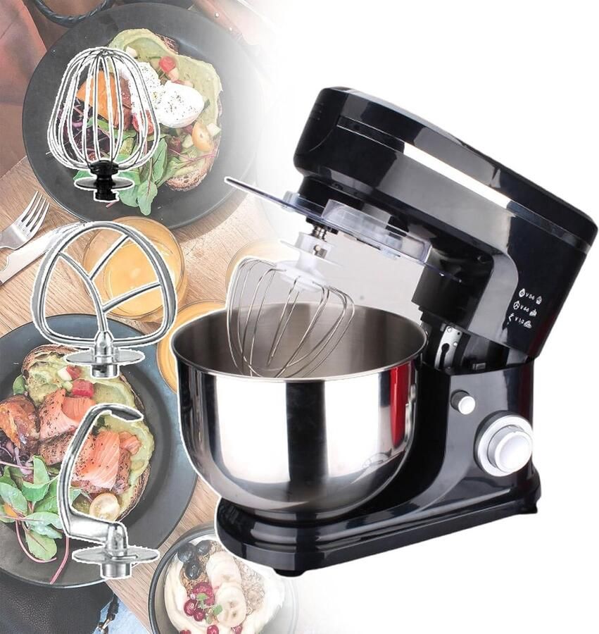 Keukenmachine Mixer Bakken Kantelbare kop 6 liter kom Zwart