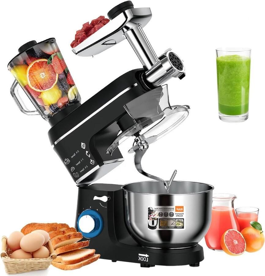Keukenmachine Mixer Blender Bakken En Koken 3-in-1 Functionaliteit 7 Liter Kom Zwart