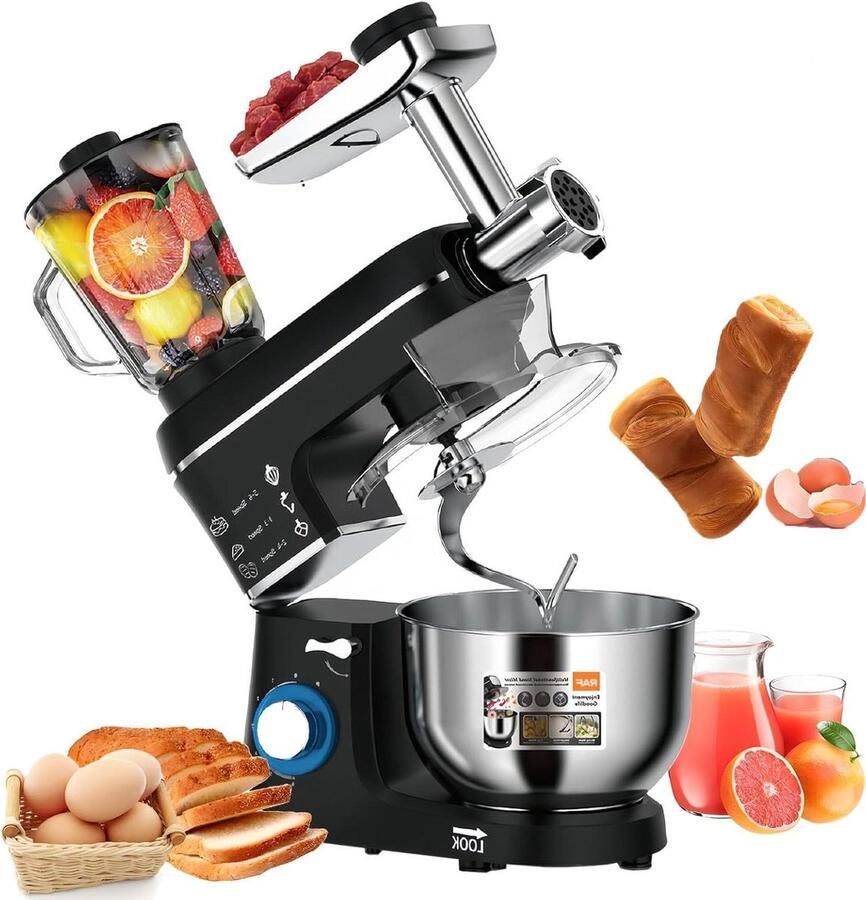 Keukenmachine Mixer Blender Bakken en Koken Kantelbare Kop 7 Liter Kom Zwart