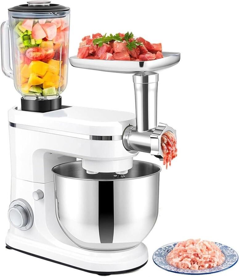 Keukenmachine Mixer Blender Bakken en Mixen 3-in-1 Multifunctioneel 6L Kom Zilver