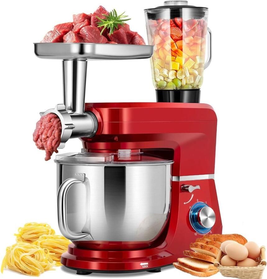 Keukenmachine Mixer Blender Thuiskoken En Sapmixen Kantelbare Kop 7 Liter Kom Rood