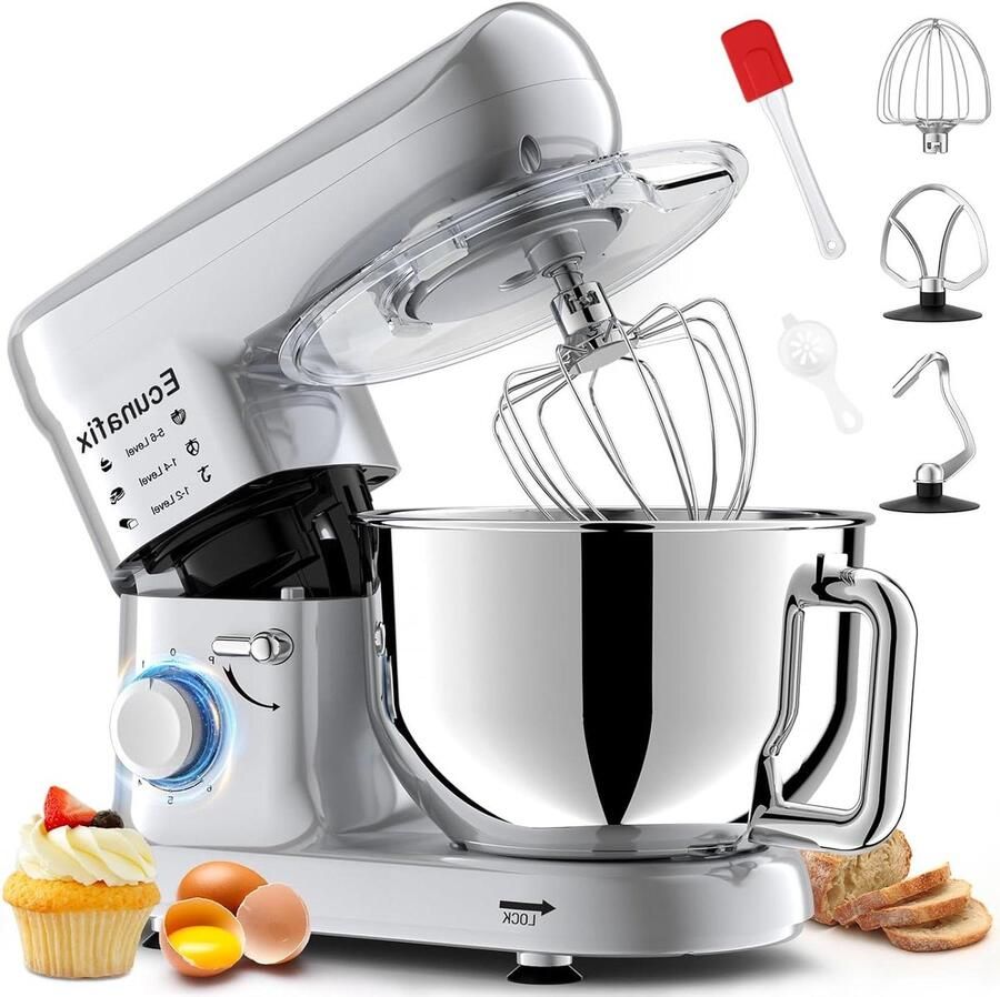 Keukenmachine Mixer Deeg Bakken en Koken Krachtige 1500W Motor 6.5 Liter Kom Rood