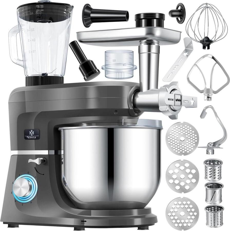 Keukenmachine Mixer deeg Bakken en koken Met vleesmolen 55 liter kom Antraciet