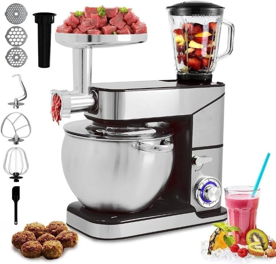 Keukenmachine Mixer Bakken en Koken 3-in-1 Functie 12 Liter Kom Zilver