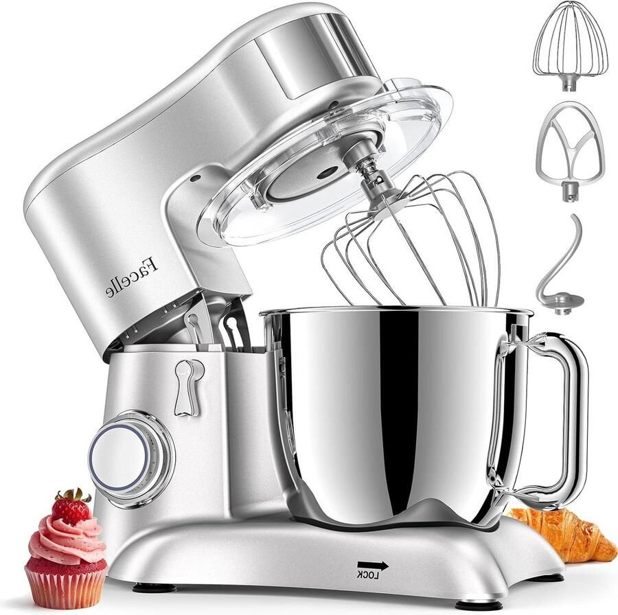Keukenmachine Mixer Deegmachine Bakken en Koken Krachtige 1300W Motor 65 Liter Zilver