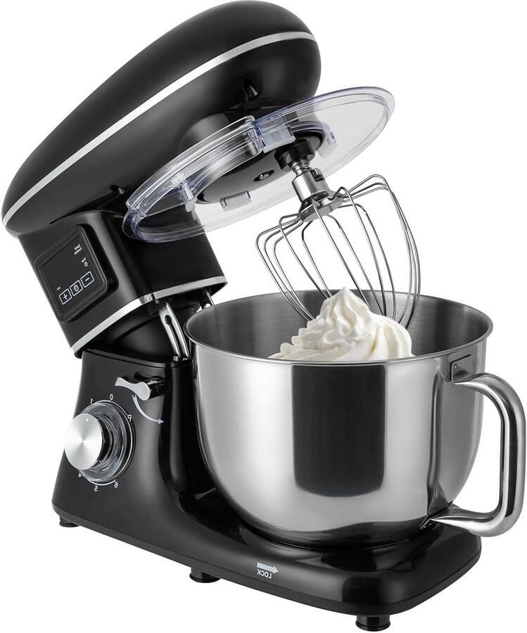 Keukenmachine Mixer Deegmachine Bakken Taarten Brood LCD Display 6 Snelheden 6.5 Liter Zwart