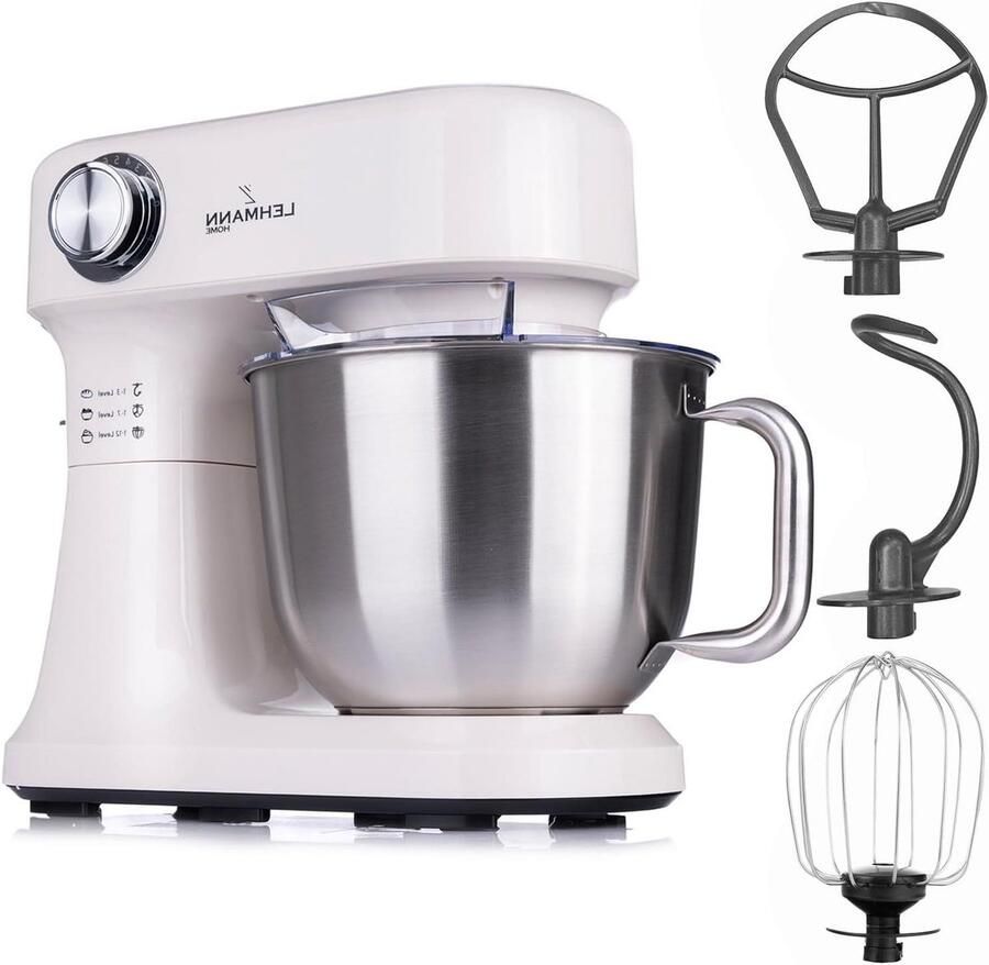 Keukenmachine Mixer Deegmaker Bakken en Koken 1500 Watt Kracht 5 Liter Kom Beige