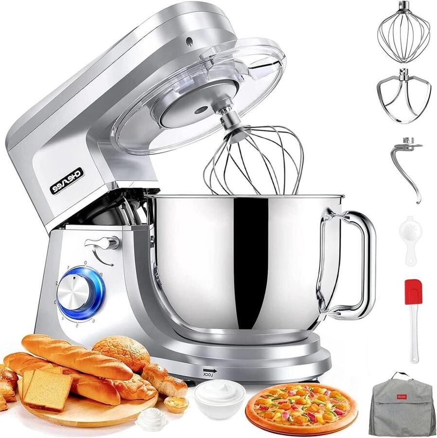 Keukenmachine Mixer Deegmaker Bakken en Mixen Krachtige 1800W Motor 7.2 Liter Kom Zilver