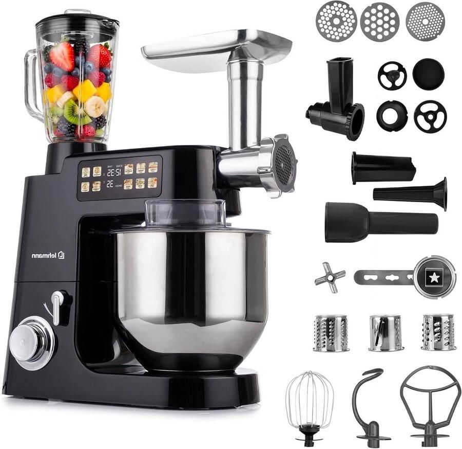 Keukenmachine Mixer Deegmaker Bakken Koken Geïntegreerde Weegschaal 8L Kom Zwart