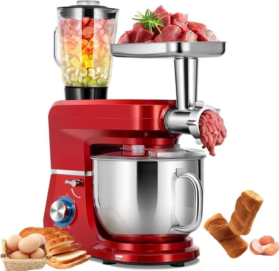 Keukenmachine Mixer Deegmaker Bakken Koken Kantelbare Kop 7 Liter Rood