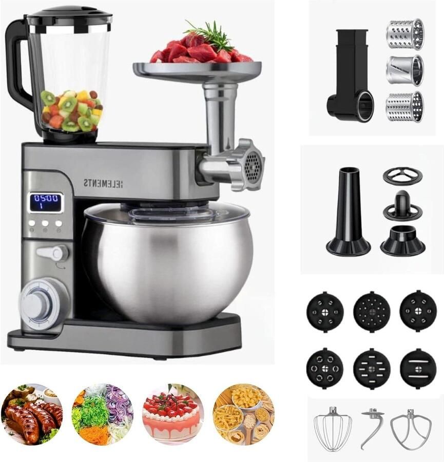 Keukenmachine Mixer Multicooker Zelf Gerechten Maken Krachtige 2500 Watt Motor 85 Liter Kom Zilver