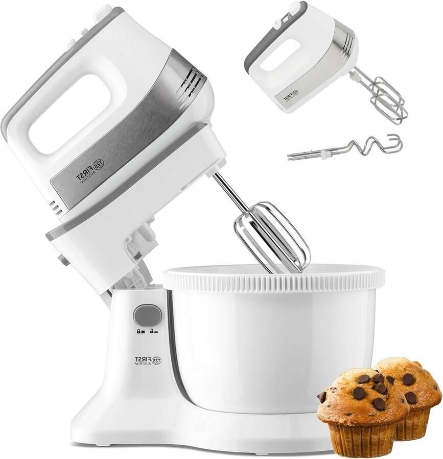 Keukenmachine Mixer Handmixer Deegmixer Bakken en Koken Automatische Aandrijving 3.4 Liter Kom Wit Grijs