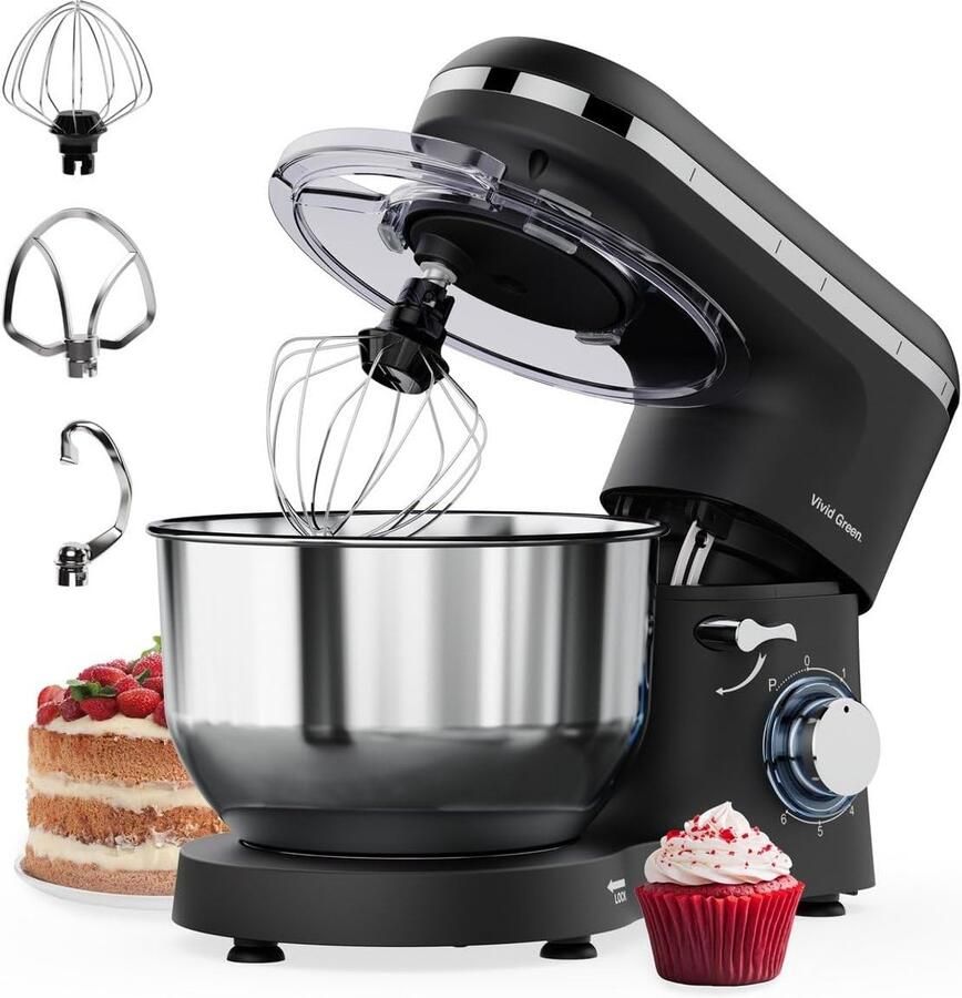 Keukenmachine Mixer Keuken Bakken Deeg Planetaire Werking 6.2L Kom Matzwart