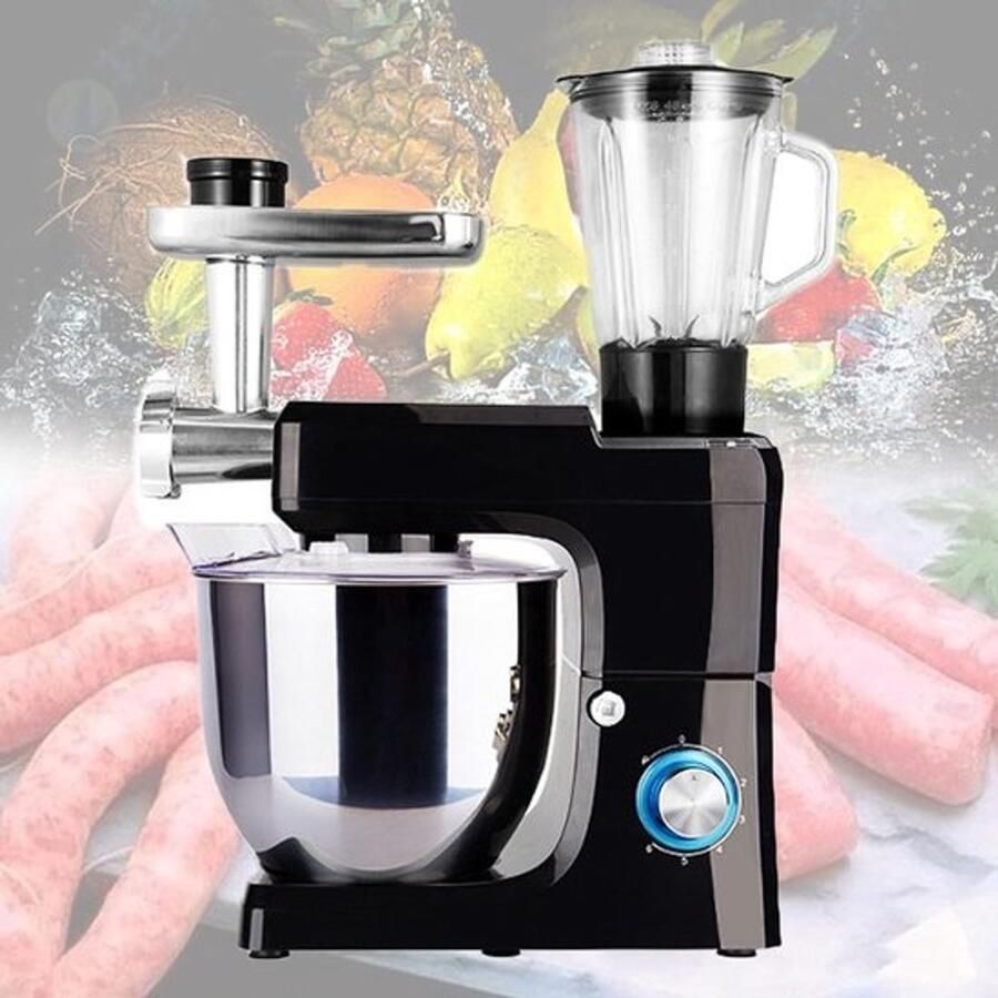 Keukenmachine Mixer Keukenrobot Blender Multifunctioneel Koken Krachtige 1500 Watt Motor 8 Liter Kom Zwart