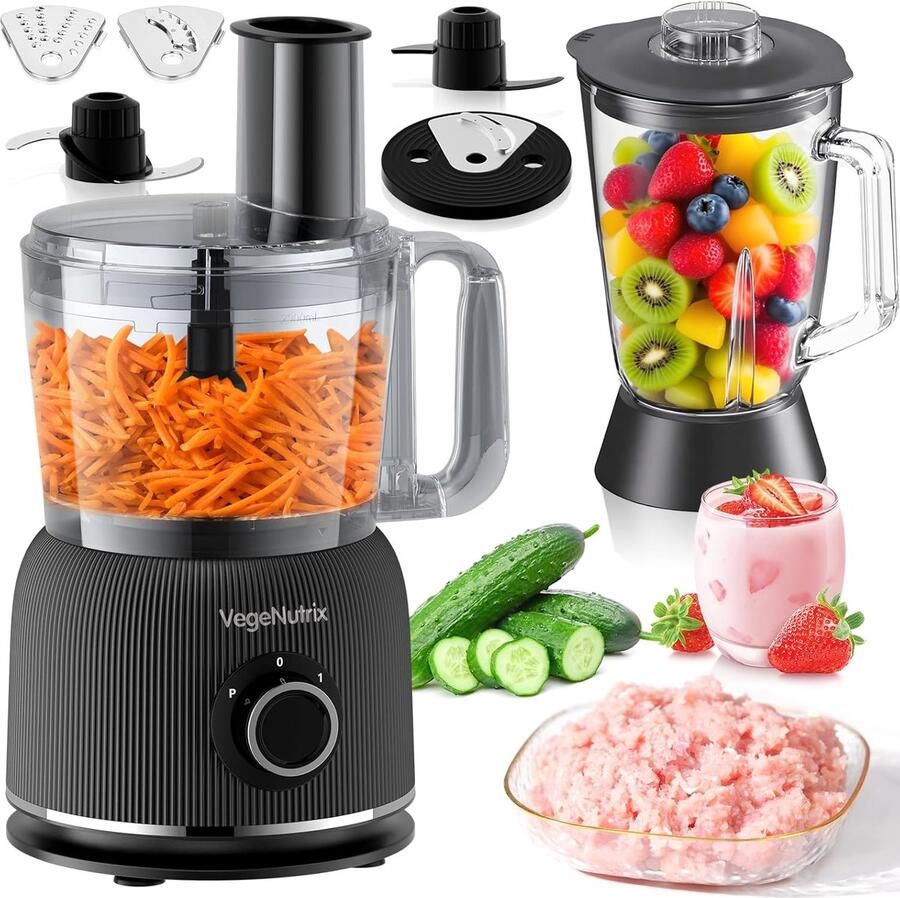 Keukenmachine Mixer Keukenrobot Foodprocessor Eten Bereiden Krachtige 1500W Motor 2.5L & 2L Zwart