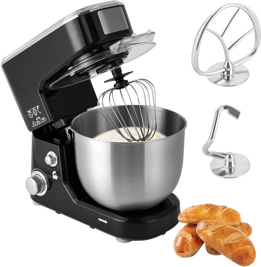 Keukenmachine Mixer Bakken en Mixen Krachtige Motor 5 Liter Kom Zwart en Zilver