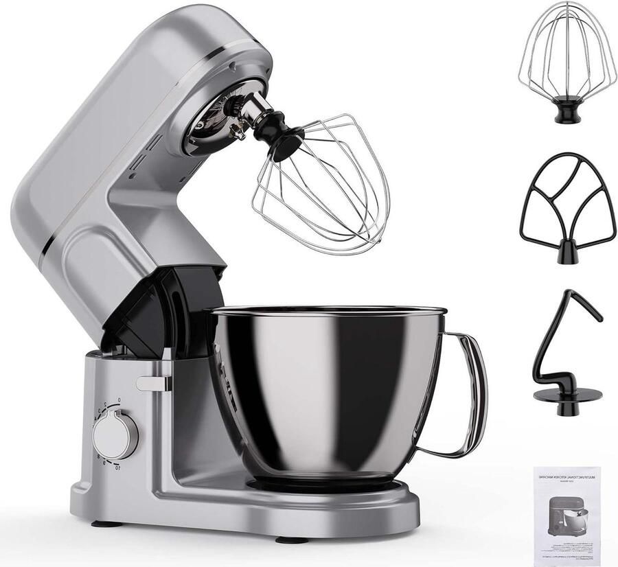 Keukenmachine Mixer Kom Bakken En Koken Krachtige 2000W Motor 5 Liter Kom Zilver