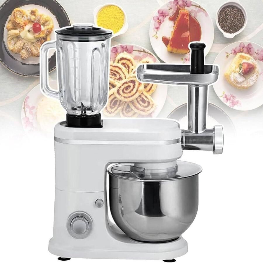 Keukenmachine Mixer Kom Bakken Maken 3-in-1 Hulpstukken 6L Kom Zilver
