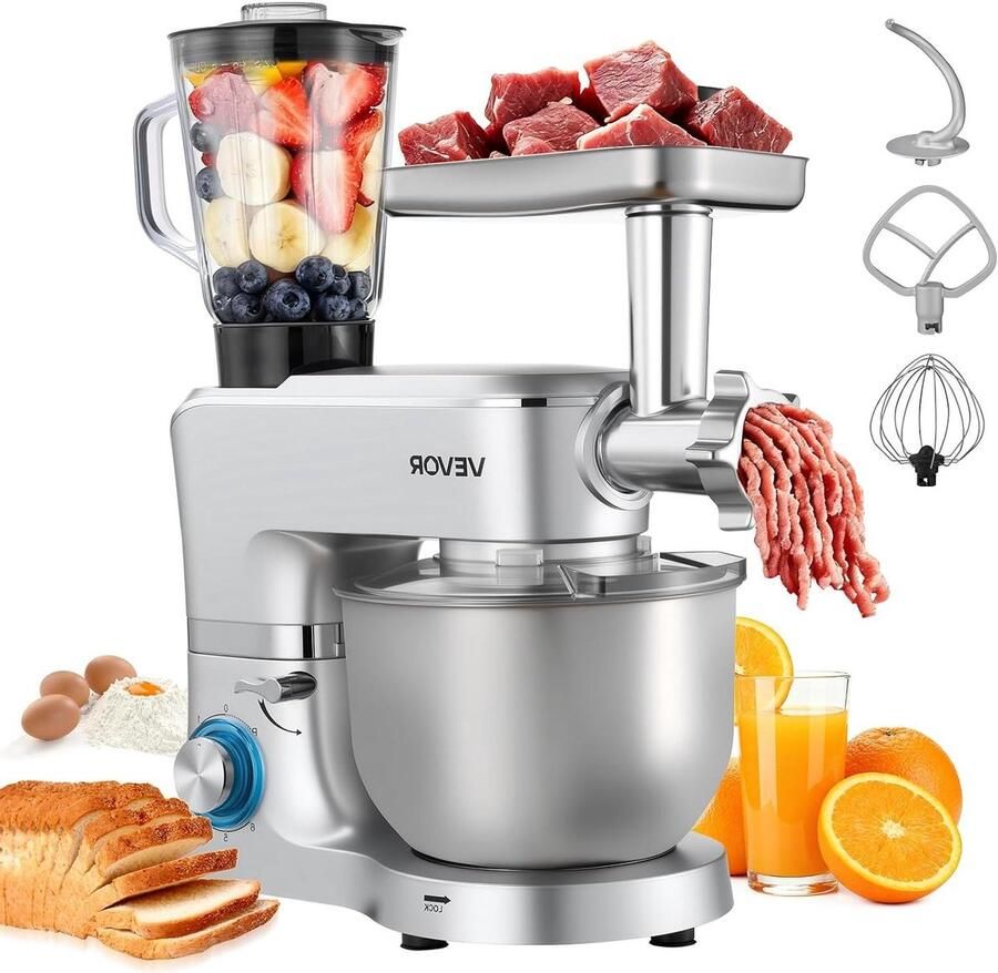 Keukenmachine Mixer Maaltijden Bereiden 5-in-1 Functionaliteit 6 Liter Kom Zilverkleurig